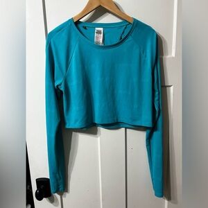 Gymshark Turquoise Long Sleeve Crop Top Back Shoulder cut outs